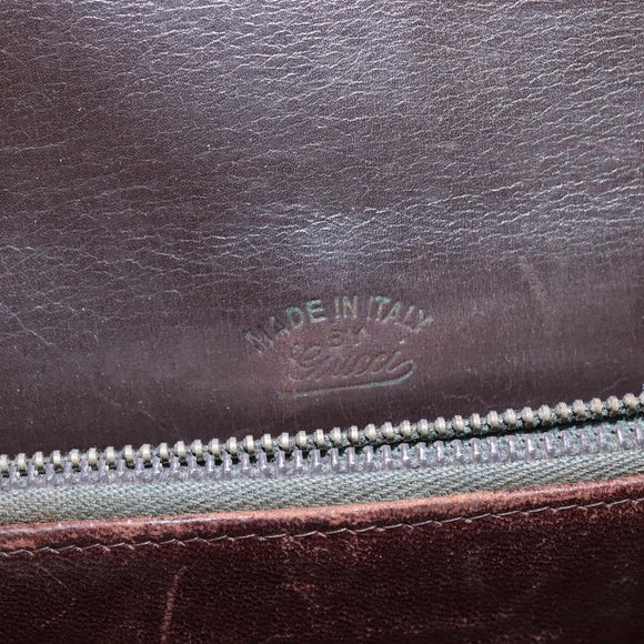 GUCCI Shoulder Bag Leather Brown Gold Auth BA6440