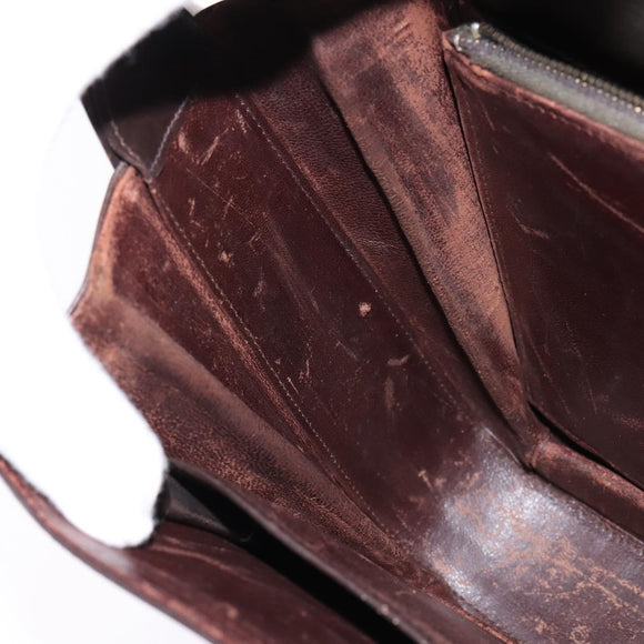 GUCCI Shoulder Bag Leather Brown Gold Auth BA6440