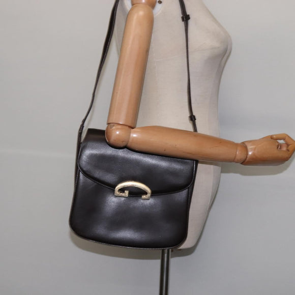 GUCCI Shoulder Bag Leather Brown Gold Auth BA6440