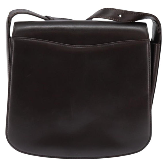 GUCCI Shoulder Bag Leather Brown Gold Auth BA6440