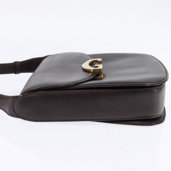 GUCCI Shoulder Bag Leather Brown Gold Auth BA6440