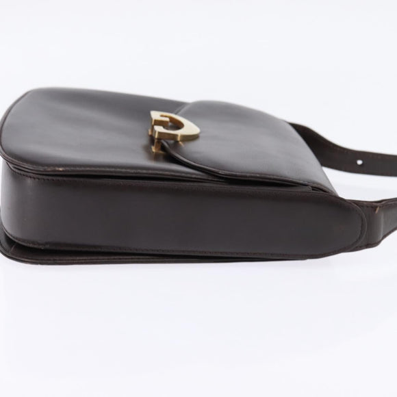 GUCCI Shoulder Bag Leather Brown Gold Auth BA6440