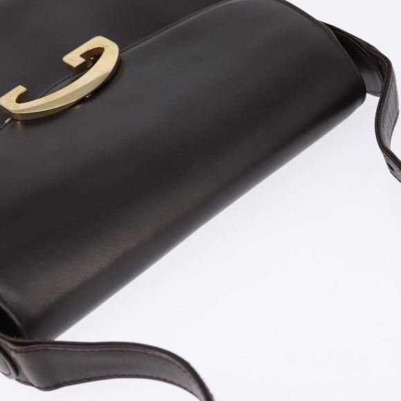 GUCCI Shoulder Bag Leather Brown Gold Auth BA6440