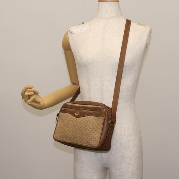 GUCCI Micro GG Canvas Shoulder Bag Suede Beige Gold Auth BA6442
