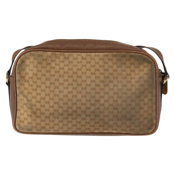 GUCCI Micro GG Canvas Shoulder Bag Suede Beige Gold Auth BA6442