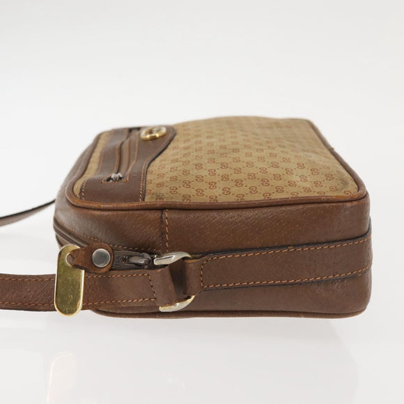 GUCCI Micro GG Canvas Shoulder Bag Suede Beige Gold Auth BA6442