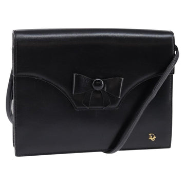 Christian Dior Shoulder Bag Leather Black Gold Auth BA6450