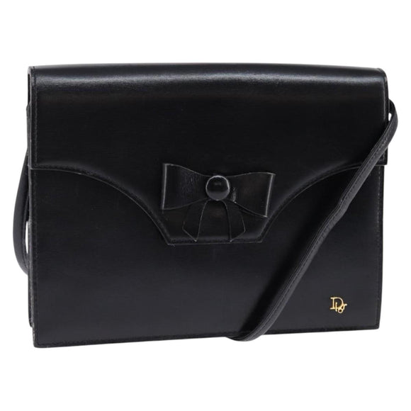 Christian Dior Shoulder Bag Leather Black Gold Auth BA6450