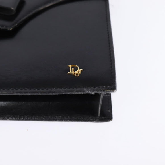 Christian Dior Shoulder Bag Leather Black Gold Auth BA6450