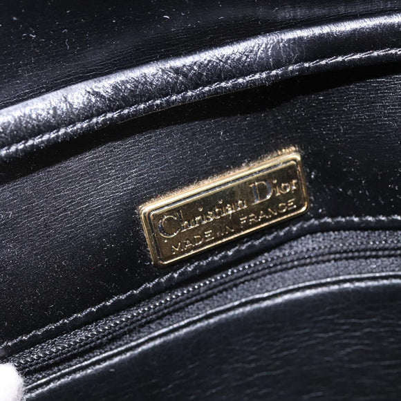 Christian Dior Shoulder Bag Leather Black Gold Auth BA6450