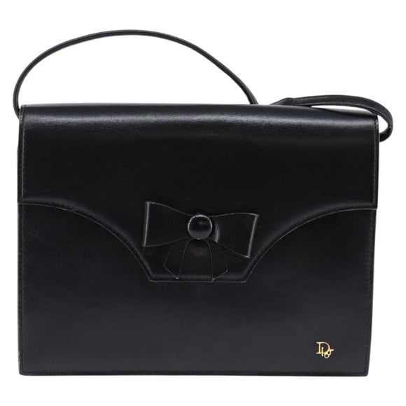 Christian Dior Shoulder Bag Leather Black Gold Auth BA6450
