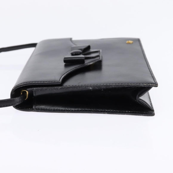 Christian Dior Shoulder Bag Leather Black Gold Auth BA6450