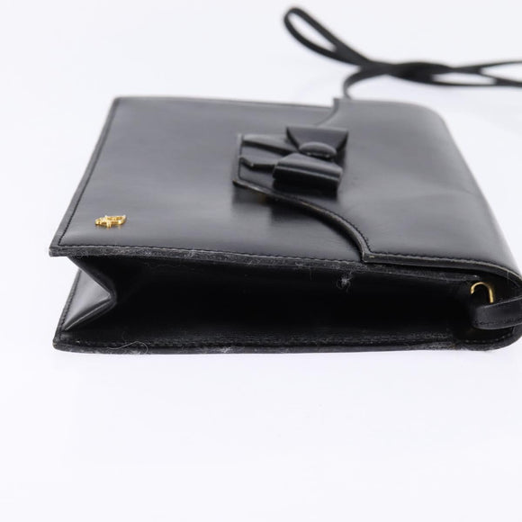 Christian Dior Shoulder Bag Leather Black Gold Auth BA6450