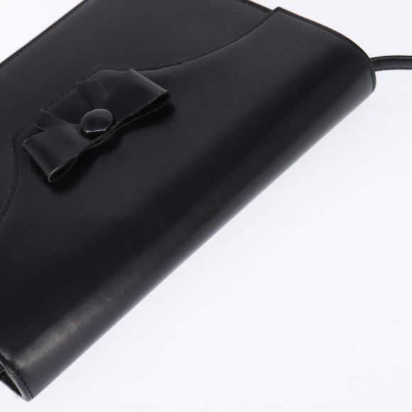 Christian Dior Shoulder Bag Leather Black Gold Auth BA6450