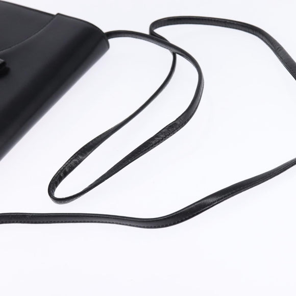 Christian Dior Shoulder Bag Leather Black Gold Auth BA6450