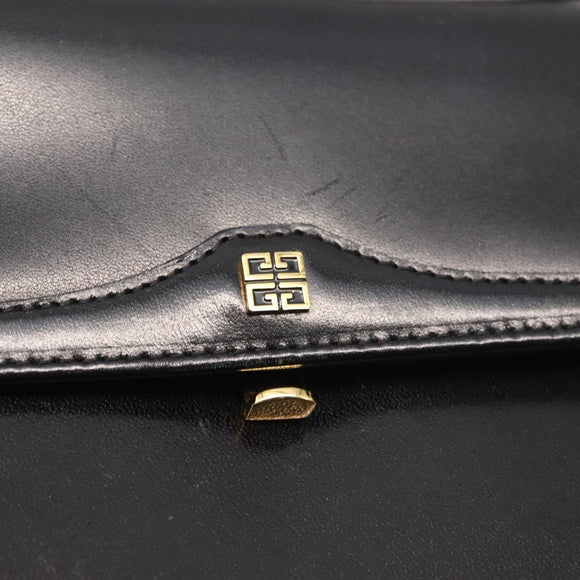GIVENCHY Hand Bag Leather Black Gold Auth BA6452