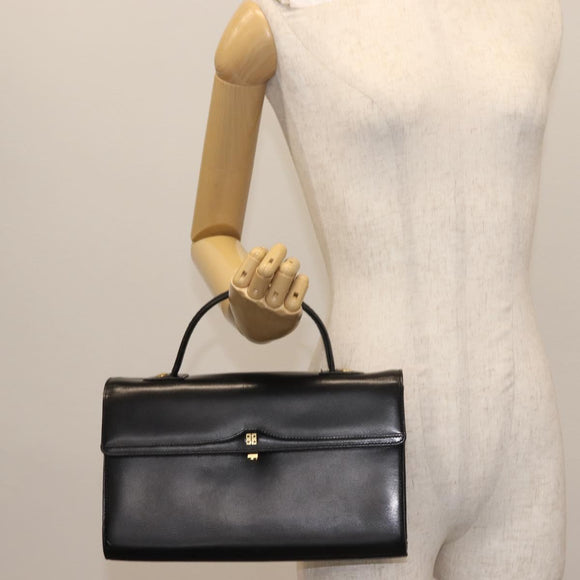 GIVENCHY Hand Bag Leather Black Gold Auth BA6452