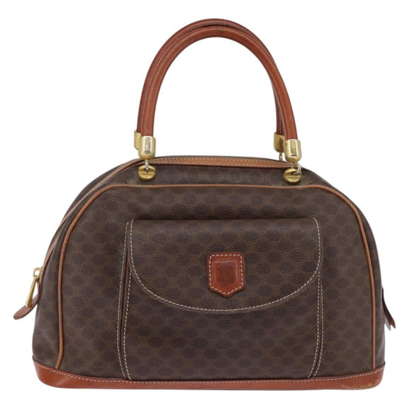 CELINE Macadam Canvas Hand Bag PVC Leather Brown Gold Auth BA6456