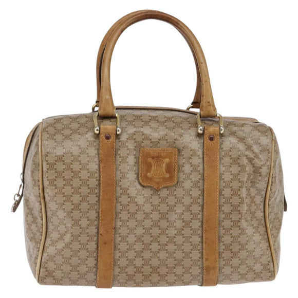 CELINE Macadam Canvas Boston Bag PVC Beige Gold Auth BA6457