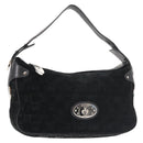 BALLY Shoulder Bag Suede Leather Black Silver Auth BA6459-1