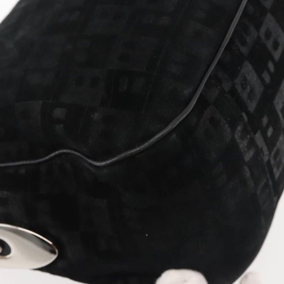 BALLY Shoulder Bag Suede Leather Black Silver Auth BA6459