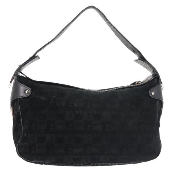 BALLY Shoulder Bag Suede Leather Black Silver Auth BA6459