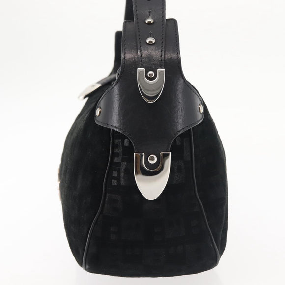 BALLY Shoulder Bag Suede Leather Black Silver Auth BA6459
