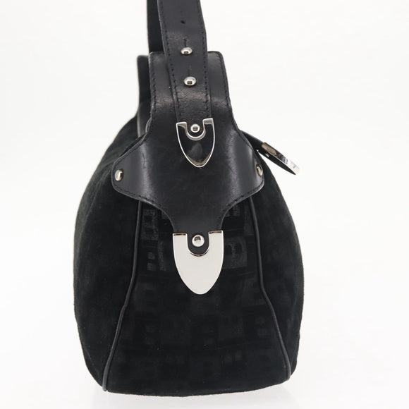 BALLY Shoulder Bag Suede Leather Black Silver Auth BA6459