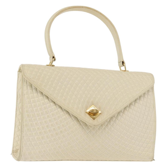 BALLY Quilted Hand Bag Leather Beige Gold Auth BA6460