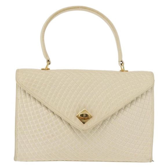 BALLY Quilted Hand Bag Leather Beige Gold Auth BA6460