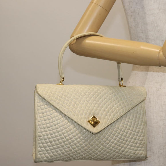 BALLY Quilted Hand Bag Leather Beige Gold Auth BA6460