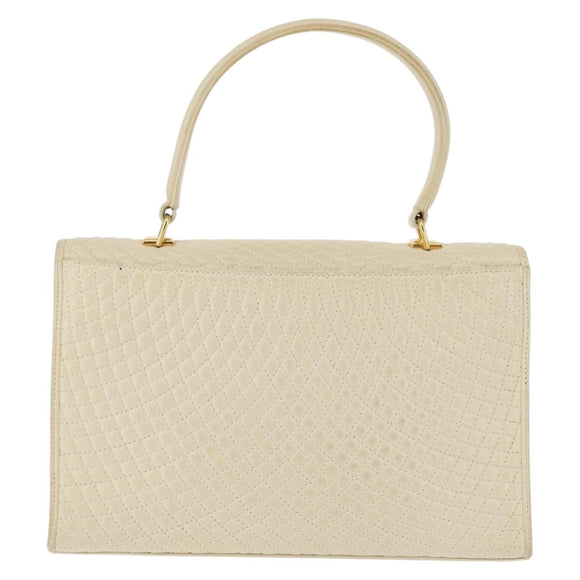 BALLY Quilted Hand Bag Leather Beige Gold Auth BA6460