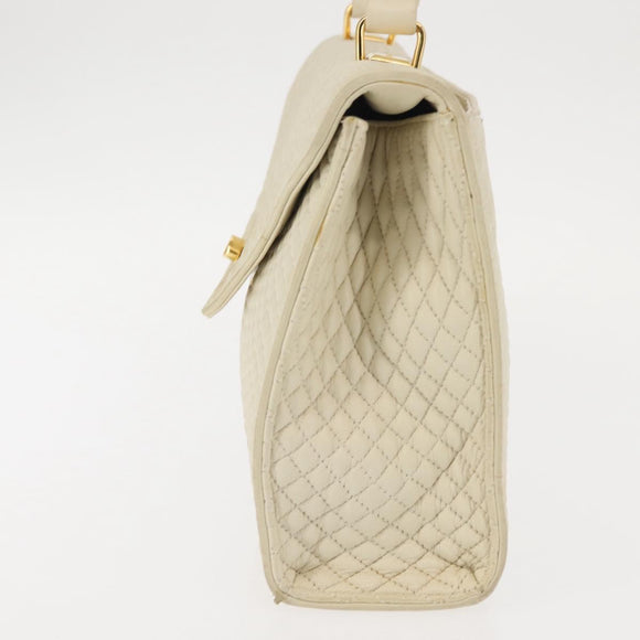 BALLY Quilted Hand Bag Leather Beige Gold Auth BA6460