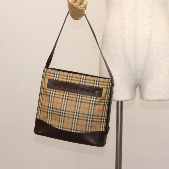 BURBERRY Nova Check Shoulder Bag Canvas Beige Gold Auth BA6463