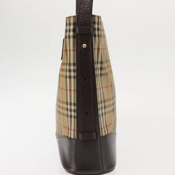 BURBERRY Nova Check Shoulder Bag Canvas Beige Gold Auth BA6463