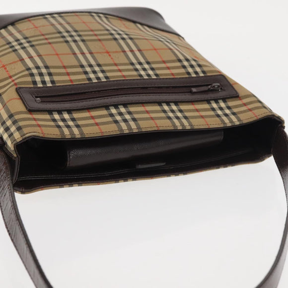 BURBERRY Nova Check Shoulder Bag Canvas Beige Gold Auth BA6463