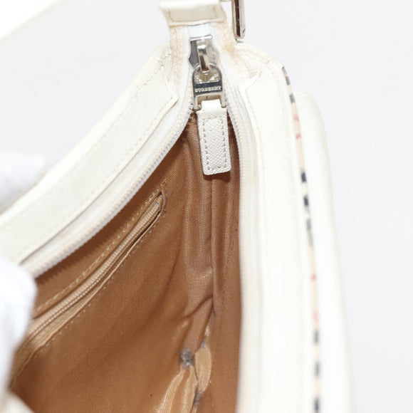 BURBERRY Nova Check Shoulder Bag Canvas Leather White Silver Auth BA6464