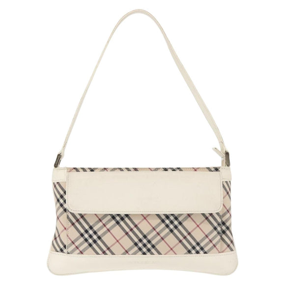 BURBERRY Nova Check Shoulder Bag Canvas Leather White Silver Auth BA6464