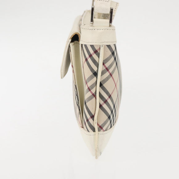BURBERRY Nova Check Shoulder Bag Canvas Leather White Silver Auth BA6464