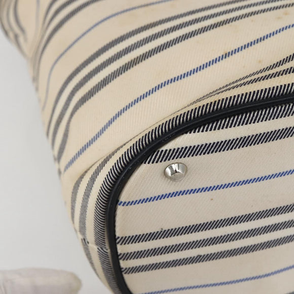 BURBERRY Tote Bag Canvas Leather White Silver Auth BA6465