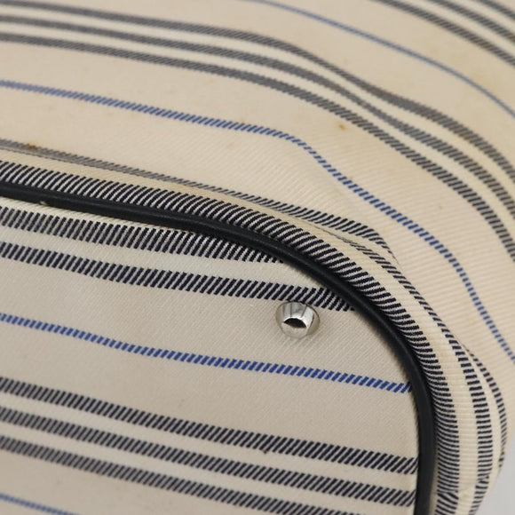 BURBERRY Tote Bag Canvas Leather White Silver Auth BA6465