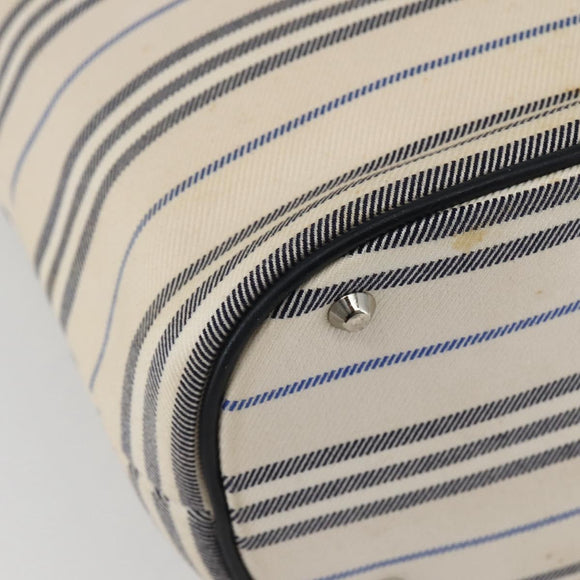 BURBERRY Tote Bag Canvas Leather White Silver Auth BA6465