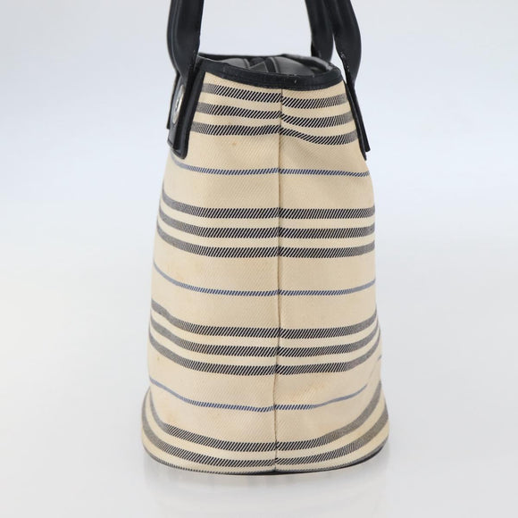 BURBERRY Tote Bag Canvas Leather White Silver Auth BA6465
