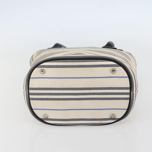 BURBERRY Tote Bag Canvas Leather White Silver Auth BA6465