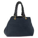 BOTTEGA VENETA Tote Bag Canvas Leather Blue Gold Auth BA6466-1