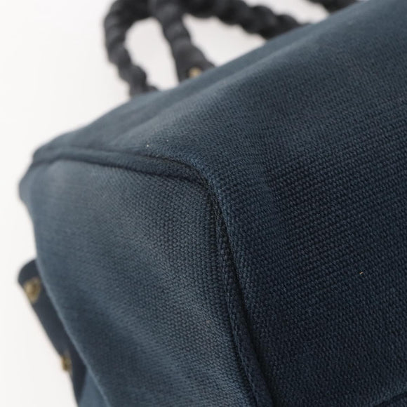 BOTTEGA VENETA Tote Bag Canvas Leather Blue Gold Auth BA6466