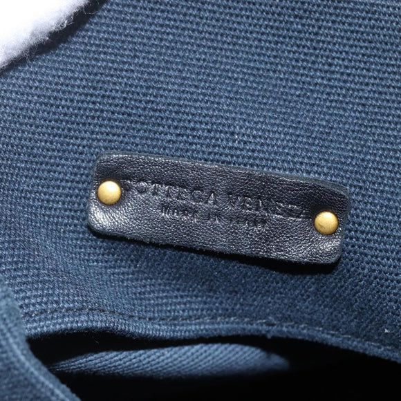 BOTTEGA VENETA Tote Bag Canvas Leather Blue Gold Auth BA6466