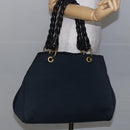 BOTTEGA VENETA Tote Bag Canvas Leather Blue Gold Auth BA6466-18