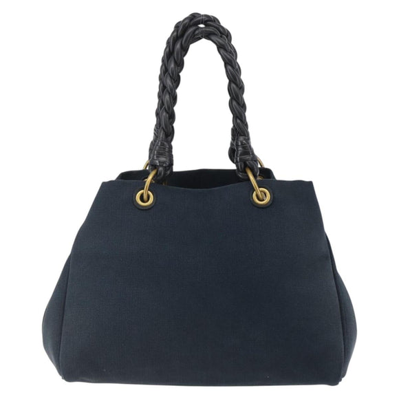 BOTTEGA VENETA Tote Bag Canvas Leather Blue Gold Auth BA6466