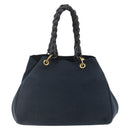 BOTTEGA VENETA Tote Bag Canvas Leather Blue Gold Auth BA6466-2